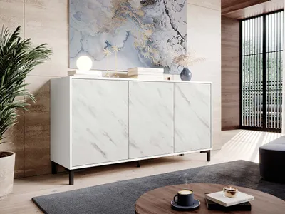 Immagine prodotto di Cassettiera larga con ante STOCK 1 - marmo / bianco