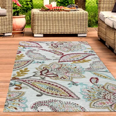Produktbild von Teppich Outdoor Wohnzimmer Blumen Muster 3d-effekt creme grau bunt Größe - 160 x 230 cm