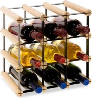 Produktbild von Modulares Weinregal VINOTECA MOD METAL | HxBxT 32,5x32,5x24,5cm | 3x3 Flaschen | Massives Kiefernholz | Natur