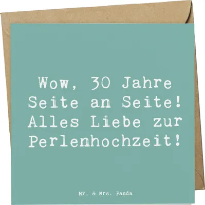 Produktbild von Mr. & Mrs. Panda Glückwunschkarte Spruch 30. Hochzeitstag Perlenhochzeit - Meeresbrise - Geschenk, faltkarte, doppelkarte, Feier, Grußkarte, anlasskarte, Meilenstein