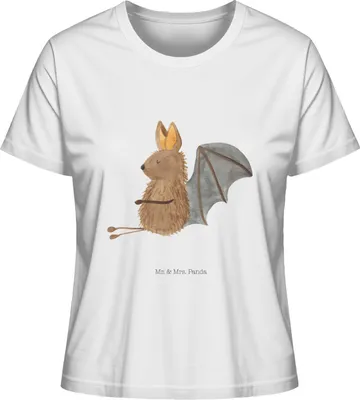 Produktbild von Mr. & Mrs. Panda Basic Shirt Damen Fledermaus Sitzen Größe L - Weiß - Geschenk, Lustige Sprüche, T-Shirt für Frauen, Motivation, Sommershirt, Fledermäuse, Oberteil