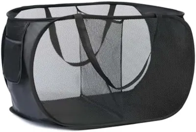 Produktbild von PolkaHome® Klappbarer Wäschekorb mit 2 Fächern und Seitentasche, zusammenklappbarer Kleiderkorb für Bad, Schlafzimmer, Studentenwohnheim