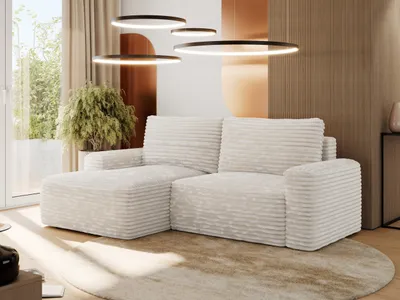 Produktbild von MKS MEBLE Sofa mit Schlaffunktion - Ecksofa mit Schlaffunktion und Bettkasten - Sofa 3 Sitzer - Schlafsofa - Couch - Schlafsofa mit Bettkasten - Belluno - Beige Cord - Links