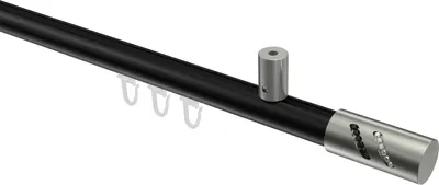 Produktbild von Interdeco Innenlaufstange / Gardinenstange mit Innenlauf Schwarz / Edelstahl-Optik, Typ Sonius Zoena (Glitzerzylinder) Deckenmontage, 20 mm Ø 1-läufig, 180 cm