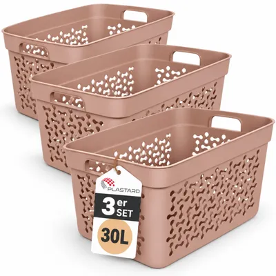 Produktbild von Plastard Wäschekorb 3er Set 30 Liter Pink aus Kunststoff mit Griffen