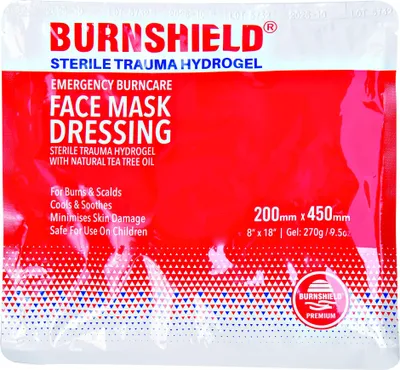 Produktbild von Burnshield Hydrogel Foam Facemask steril (Kompresse, Verbrennungen,Verbrühungen