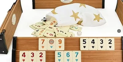 Imagen del producto de Juego de Rummy de madera / Set de Okey de madera VIP con fichas de melamina / Color claro