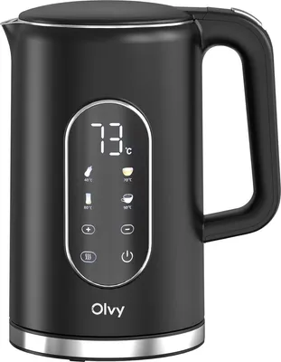 Zdjęcie produktu dla Czajnik Olvy z ustawieniem temperatury 1,7 l - wyświetlacz LCD, 2200 W, bez BPA, funkcja utrzymywania ciepła, filtr antywapienny, wybór temperatury 40-100°, stal nierdzewna