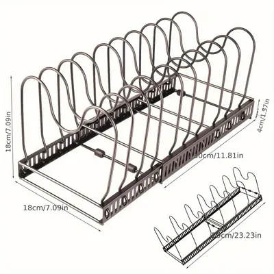 Image de Support réglable pour couvercles de casseroles - barre télescopique en acier pour l'organisation de la cuisine