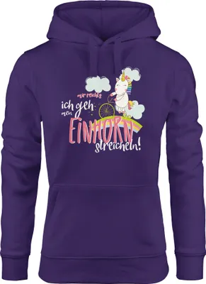 Produktbild von Hoodie Damen Einhorn auf Fahrad Mir reichts ich geh mein Einhorn streicheln Spruch Moonworks® lila XL