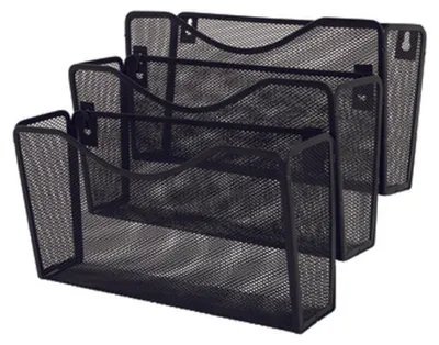 Zdjęcie produktu dla Druciany regał ścienny z 3 schowkami 325x230x330mm czarny