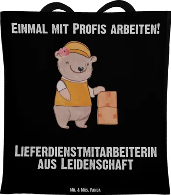 Produktbild von Mr. & Mrs. Panda Tote Bag Lieferdienstmitarbeiterin Leidenschaft - Schwarz - Geschenk, Laptoptasche, Spruch, Beutel, Jutebeutel, Pizzabringdienst, Shopping Tasche, Witzig