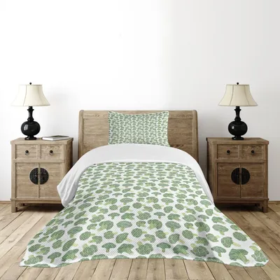 Produktbild von ABAKUHAUS Gemüse Tagesdecke Set, Kontinuierliche Muster mit Sketchy Hatched Broccoli Foods Drucken, 170 x 220 cm, Farngrün Hellgrün