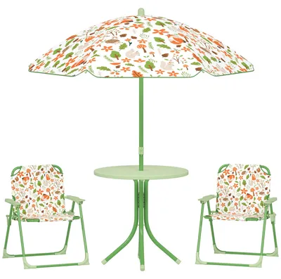 Immagine prodotto di Set da Giardino per Bambini 2-5 Anni con Tavolino 2 Sedie e un Ombrellone Verde