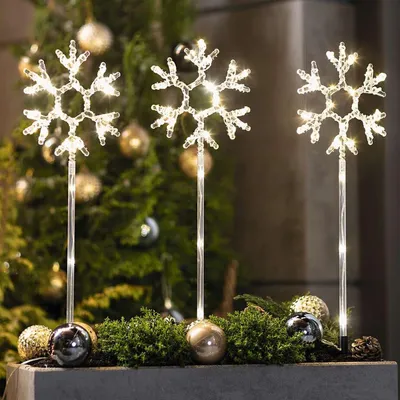 Produktbild von 3x LED Gartenstecker "Schneeflocke" Ø 15 cm + Stab 50 cm, Blumenstecker, Weihnachtsdeko, Dekostecker, Outdoor Garten Winterdeko