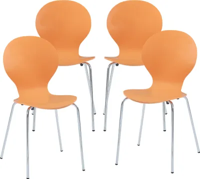 Produktbild von Esszimmerstuhl ‘Etne’ 4er Set Holz Metall 85 x 48 x 50 cm Orange / Chromfarben