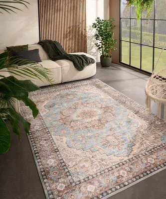 Image de Tapis d'extérieur vintage Unyqoos® Valenca Fino - bleu clair, 80 x 150 cm, avec un amorti doux grâce à sa structure en maille 3D, lavable, adapté pour une utilisation intérieure et extérieure