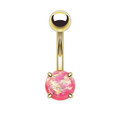 Produktbild von Taffstyle Bauchnabelpiercing Bauchnabelpiercing Stecker vergoldet mit eingefassten Glitter Opal, Pink