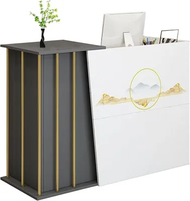 Imagen del producto de Mostrador de caja estrecho, mostrador de recepción con espacio de almacenamiento y estanterías abiertas, mostrador de recepción para oficinas, salones, estudios. Caja registradora A, 100 cm
