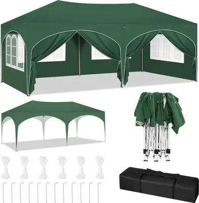 COBIZI Gazebo 3x6 Pieghevole Impermeabile con 6 Parti Laterali, UV 50+ Gazebo da Giardino Tenda Padiglione Pop up con 4 Sacchi di Sabbia, per Campeggio, Festival, Feste