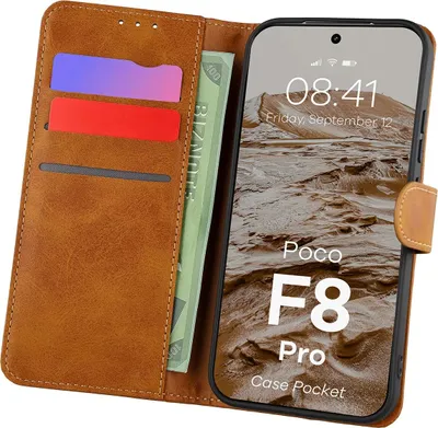 Produktbild von Handyhülle mit Klappe für Xiaomi POCO F8 Pro, Bizon Case Pocket, Braun
