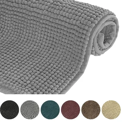 Produktbild von Badematte Badezimmerteppich Chenille Mikrofaser Rutschfest Weich Grau MADURA 40x60 cm