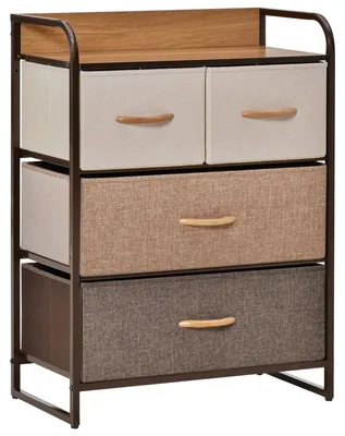 Productafbeelding van Commode met 4 lades van linnen, opbergkast met metalen frame voor slaapkamer of woonkamer.