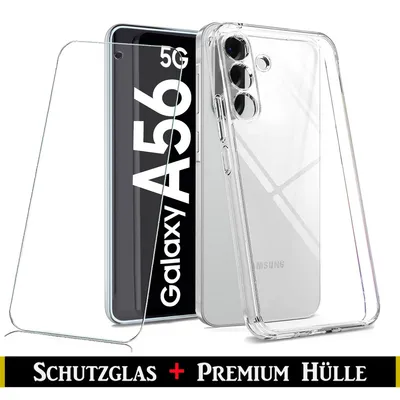 Produktbild von Für Samsung Galaxy A56 5G Silikon Transparent Hülle + Panzerglas Echt Glas Display Schutzglas