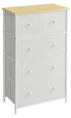 Immagine prodotto di Comodino con 5 cassetti in tessuto e struttura in metallo | Colore: bianco noce | Dimensioni: 56x30x93 cm