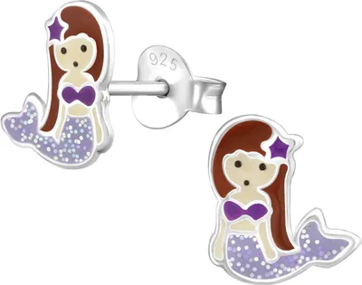 Produktbild von Ohrringe 925er Sterling Silber Ohrstecker Meerjungfrau in lila