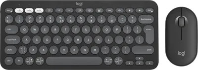 Obrázok produktu pre Logitech Pebble 2 Combo, Bezdrôtový, RF Wireless + Bluetooth, Nožnicový spínač, QWERTY, Grafit, Obsahuje myš