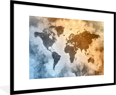Produktbild von MuchoWow® MuchoWow® Gerahmtes Poster Weltkarte - Abstrakt - Farben 90x60 cm - Poster mit zchwarzem Bilderrahmen - Wanddekoration - Fotos
