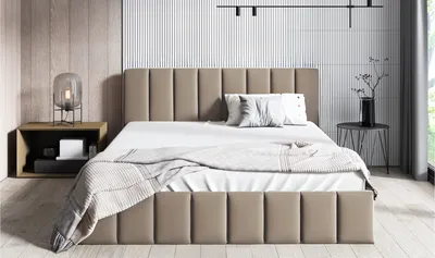 Produktbild von GUTTO Polsterbett KARAMELL 140x200 Holz-LattenrostBEIGE Velour Samtstoff Velvett ohne Bettkasten und Stauraum