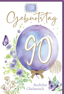 Produktbild von 90. Geburtstag Luftballon herzlichen Glückwunsch Glückwunschkarte mit Umschlag