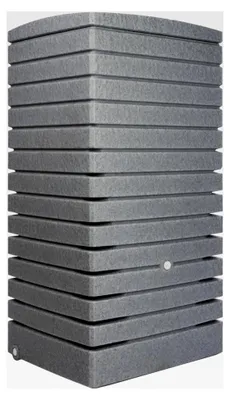 Produktbild von Eckige Regentonne Quadrum 320 Liter grau aus UV- und witterungsbeständigem Material mit kindersicherem Deckel und Messinganschlüssen
