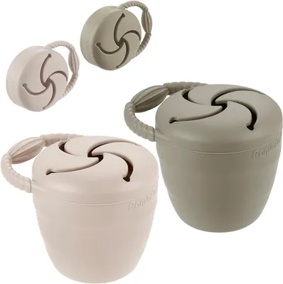 Productafbeelding van PandaEar Silicone Snack Containers - Opvouwbare Toddler Snack Cups Spill Proof Food Catcher voor Toddler Baby - Pack of 2 (Light Tan - Walnut)