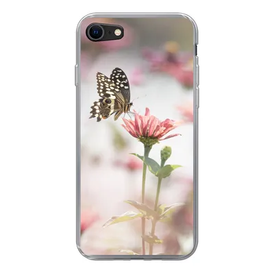 Produktbild von MuchoWow® Handyhülle Schutzhülle Hülle für iPhone SE 2020 Schmetterling - Blume - Rosa Silikon Softcase Handy Hülle - Kartenbesitzer