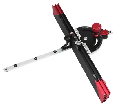 Immagine prodotto di Guida per tagli a 45 gradi per seghe circolari da banco - 890 mm.  Supporto regolabile per tagli a 45 gradi - Per seghe circolari da banco - Per lavorazione del legno - Colore: rosso
