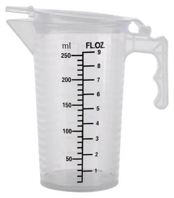 Immagine prodotto di Bicchiere graduato con coperchio e manico, capacità 250 ml, in plastica trasparente