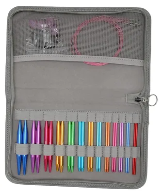 Image de Omgoods - Ensemble d'aiguilles à tricoter - Aiguilles circulaires interchangeables - Matériau : aluminium - Adapté aux débutants et aux professionnels - Ensemble complet - Convient pour divers projets - Pour le tricot