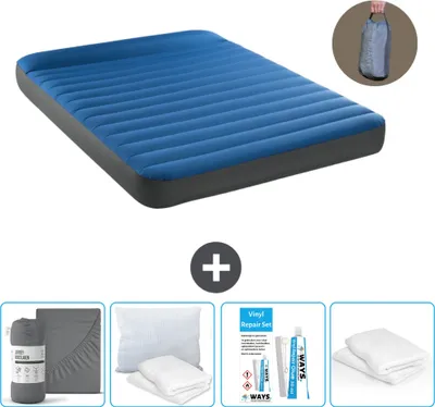 Produktbild von Intex Luftbett - 2 Personen - 152 x 203 x 22 cm - Blau - Inklusive Pumpe - Spannbettuch - Küssen - Reperaturset en Kissenschutz