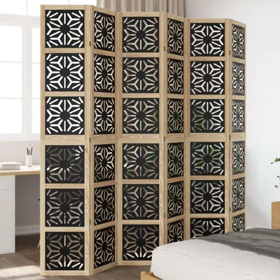 Produktbild von Design 6-tlg. Raumteiler Braun und Schwarz Massivholz Paulownia, Raumteiler 2024 Neu