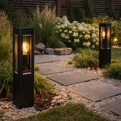 Produktbild von LUMILED Außenleuchte Pollerleuchte Außenstehleuchte Stehlampe Wegeleuchte Wegelampe 50 cm LED IP44 Schwarz rechteckig Aluminium E27 max 13W