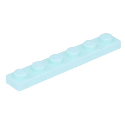 A single light blue LEGO brick with five studs is shown against a white background.
