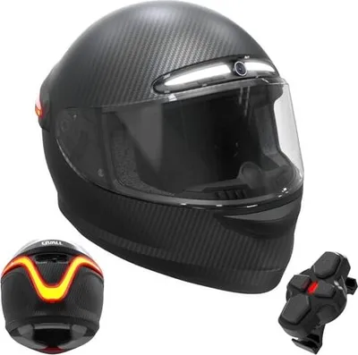 Produktbild von Livall MC1 Pro Integral Motorrad Smart Helm eingebauter Bluetooth-Gegenstand 1080p Kamera Erwachsene, Männer Frauen, Kohlefaserschale, Warnlichter, Pu