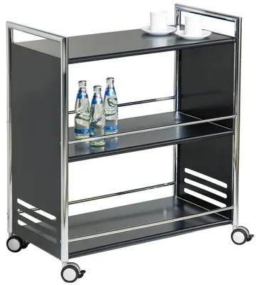 Produktbild von kerkmann Servierwagen aus Stahl 3 Etagen schwarz/chrom Speditionsversand