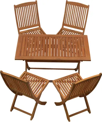 Produktbild von Garten-Essgruppen Teak Sitzgruppe aus 4 Klappstühlen und 1 Klapptisch 120 x 70 cm edles Set aus Teak-Gartenmöbeln mit Klappfunktion