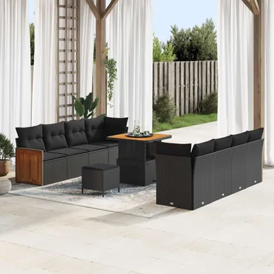 Produktbild von vidaXL Gartensofa-set mit Kissen 11 pcs Schwarz