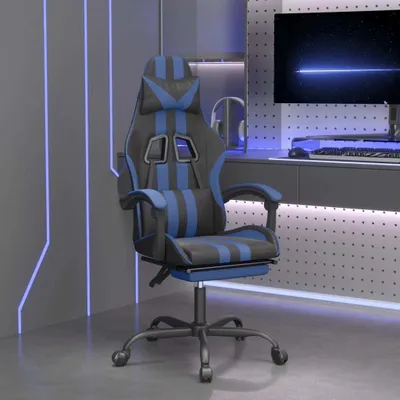 Produktbild von The Living Store Gaming-Stuhl mit Fußstütze Schwarz und Blau Kunstleder