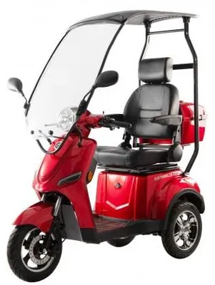 Produktbild von E-Mobil E-Nobilus mit Dach - 25 km/h, 1000W Motor, 60V/20Ah Lithium-Akku, 60 km Reichweite, 3 Räder, Regenschutz, Straßenzulassung, Senioremobil rot